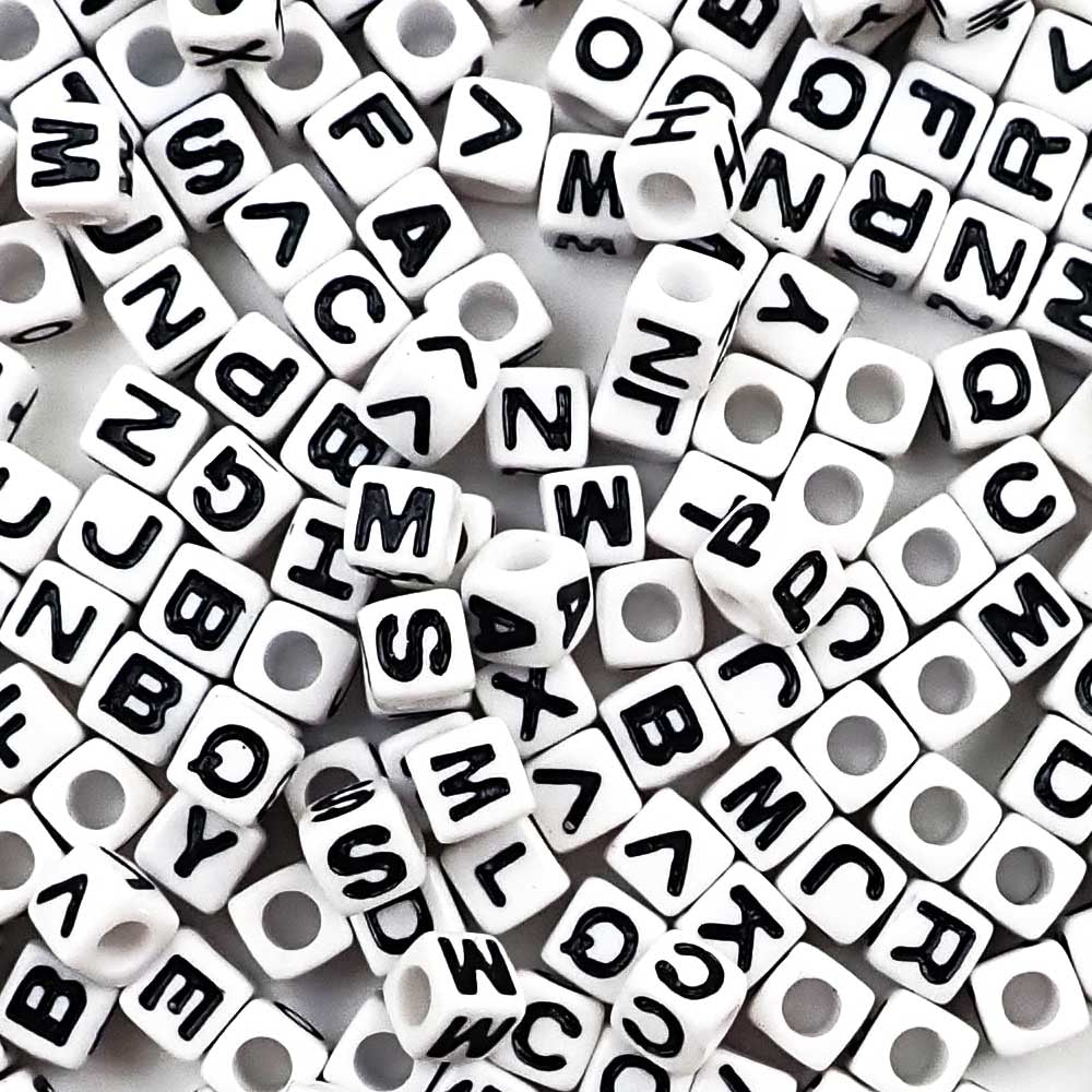 Plastic White Alphabet Beads, Random Mix Letters, 7mm Round, 1000 beads