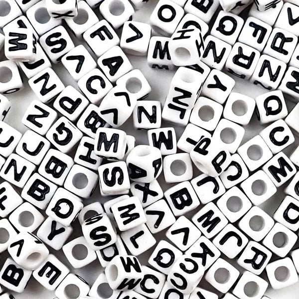 Alphabet Beads, Cube Opaque, 7mm, Black, 100-pc, Letter A