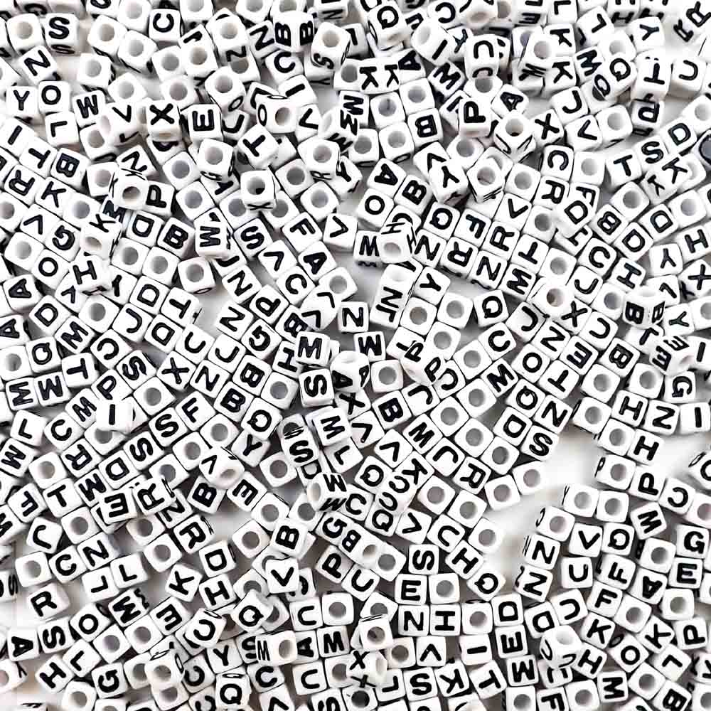 1250 Assorted Black in white Alphabet Letter Acrylic Cube Pony Beads 6X6mm