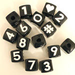 Plastic Black Vertical Hole 8mm Cube Beads, Single Numbers or