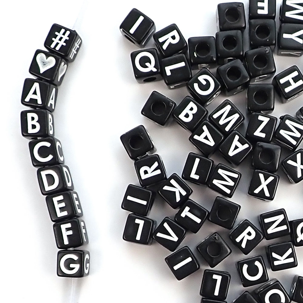 Plastic Black Vertical Hole 8mm Cube Beads, Single Numbers or Letters, -  Pony Bead Store