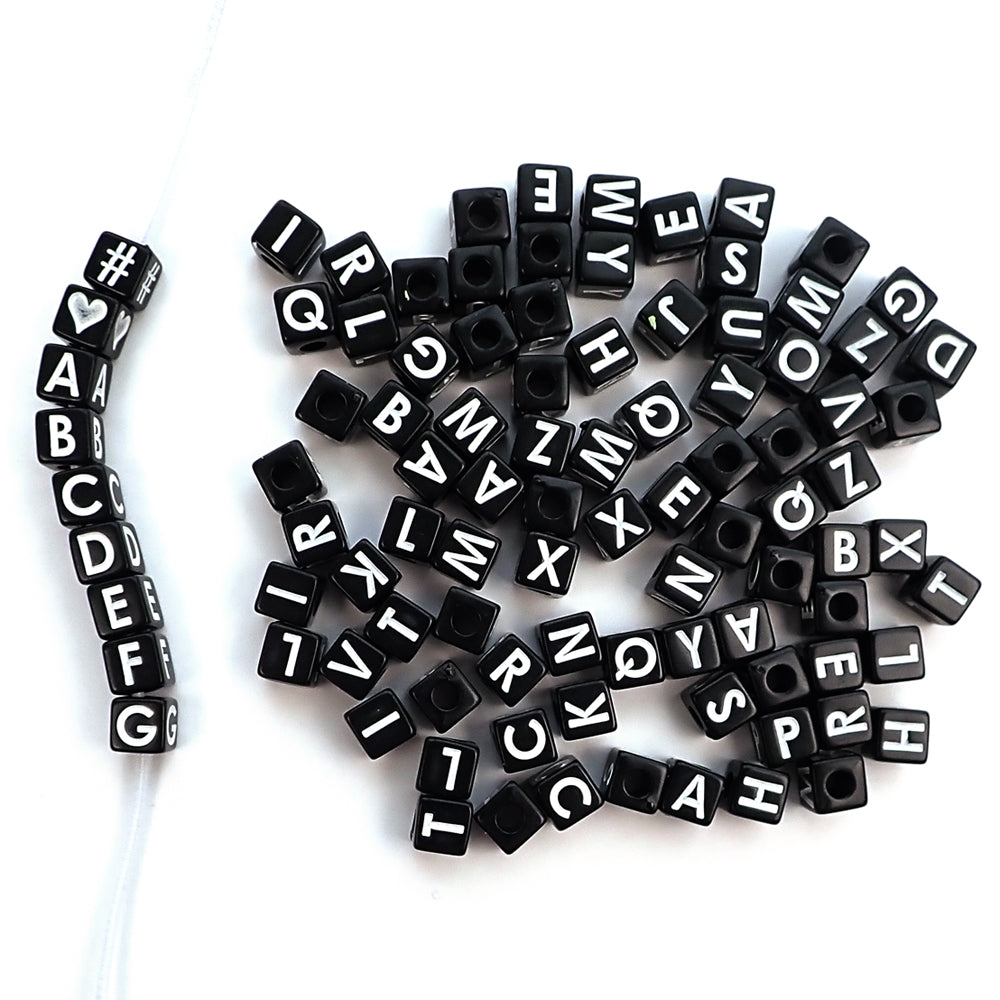 Black Alphabet Beads with Vertical Holes