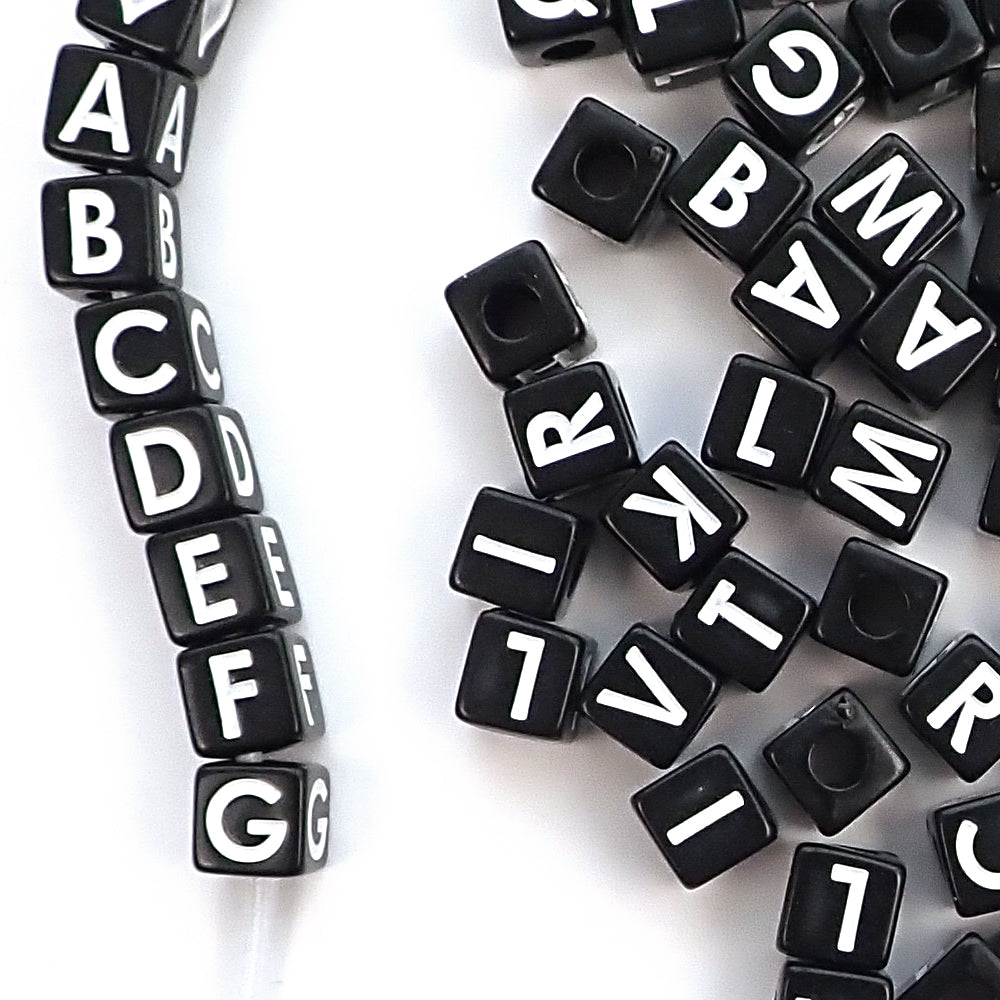 Black Alphabet Beads with Vertical Holes