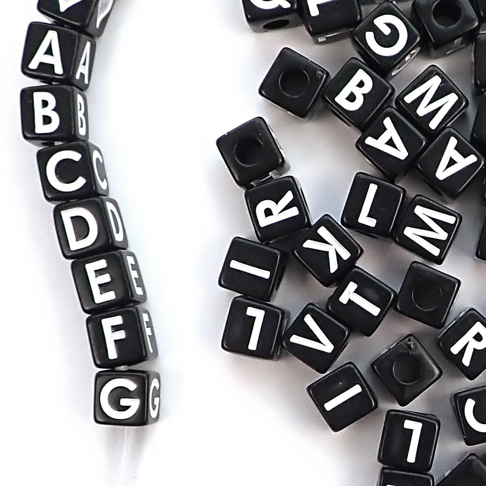 Plastic Black Vertical Hole 8mm Cube Beads, Single Numbers or Letters, 35  beads