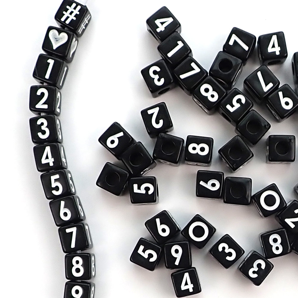 Black Number Beads with Vertical Holes