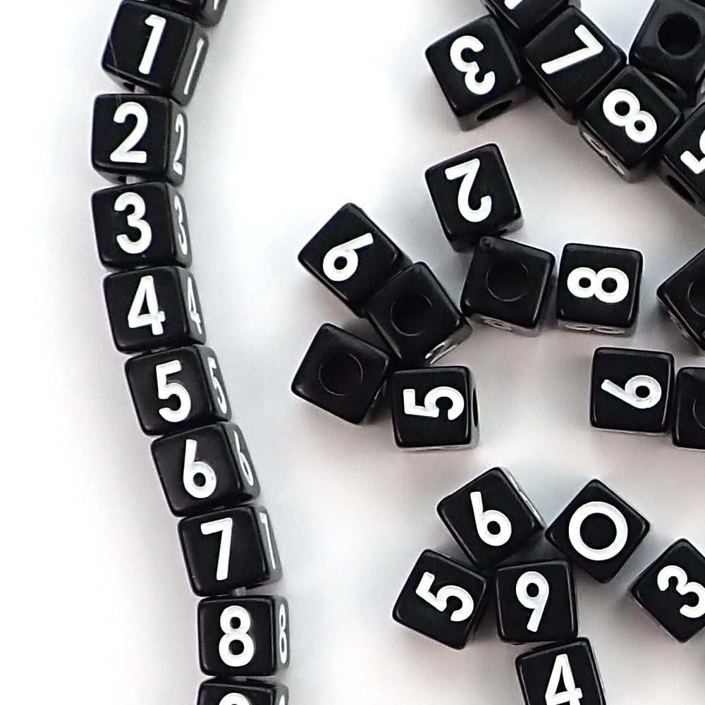 Black Number Beads with Vertical Holes