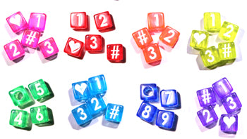 Plastic Hot Pink Vertical Hole 8mm Cube Single Alphabet Number Beads, 35 beads