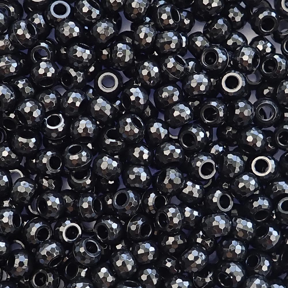 Black Plastic Faceted Jewel Pony Beads 6 x 9mm, 500 beads