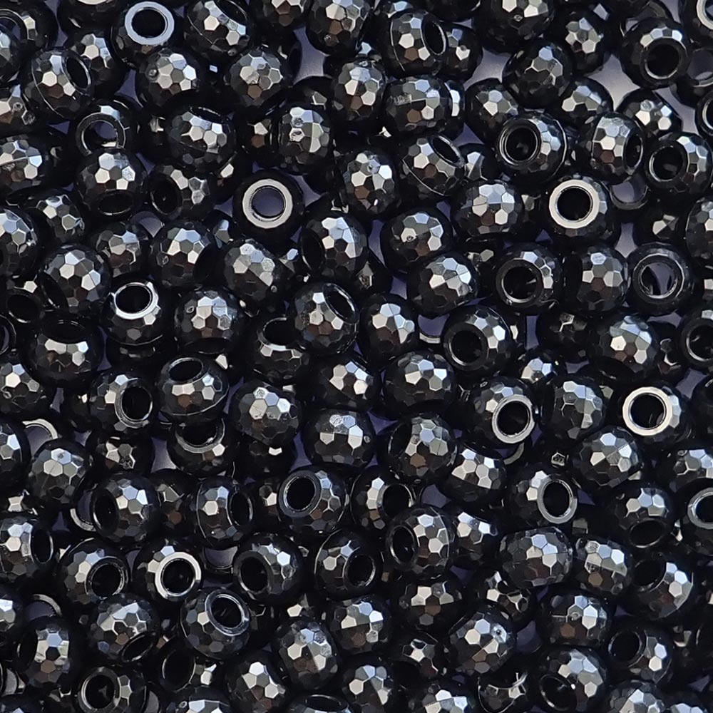 Black Plastic Faceted Jewel Pony Beads 6 x 9mm, 500 beads