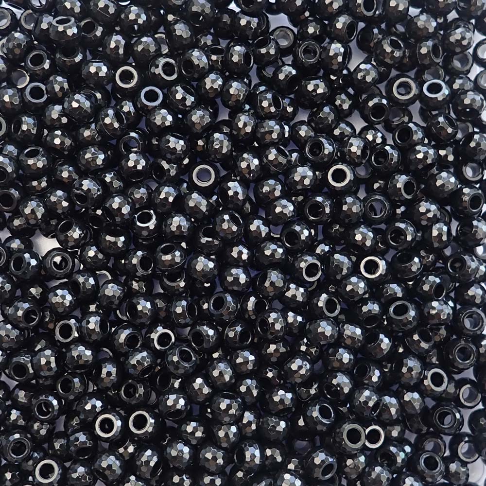 Black Plastic Faceted Jewel Pony Beads 6 x 9mm, 500 beads