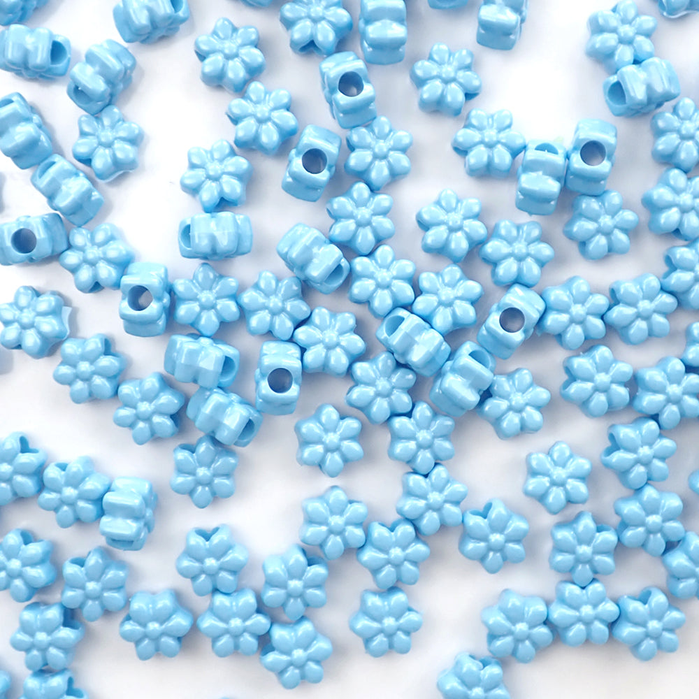 Flower Plastic Pony Beads, 13mm, Light Blue Opaque, 125 beads