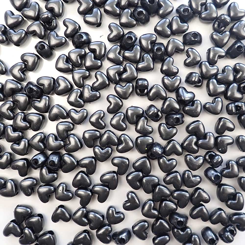 Heart Plastic Pony Beads, 13mm, Black Pearl, 125 beads
