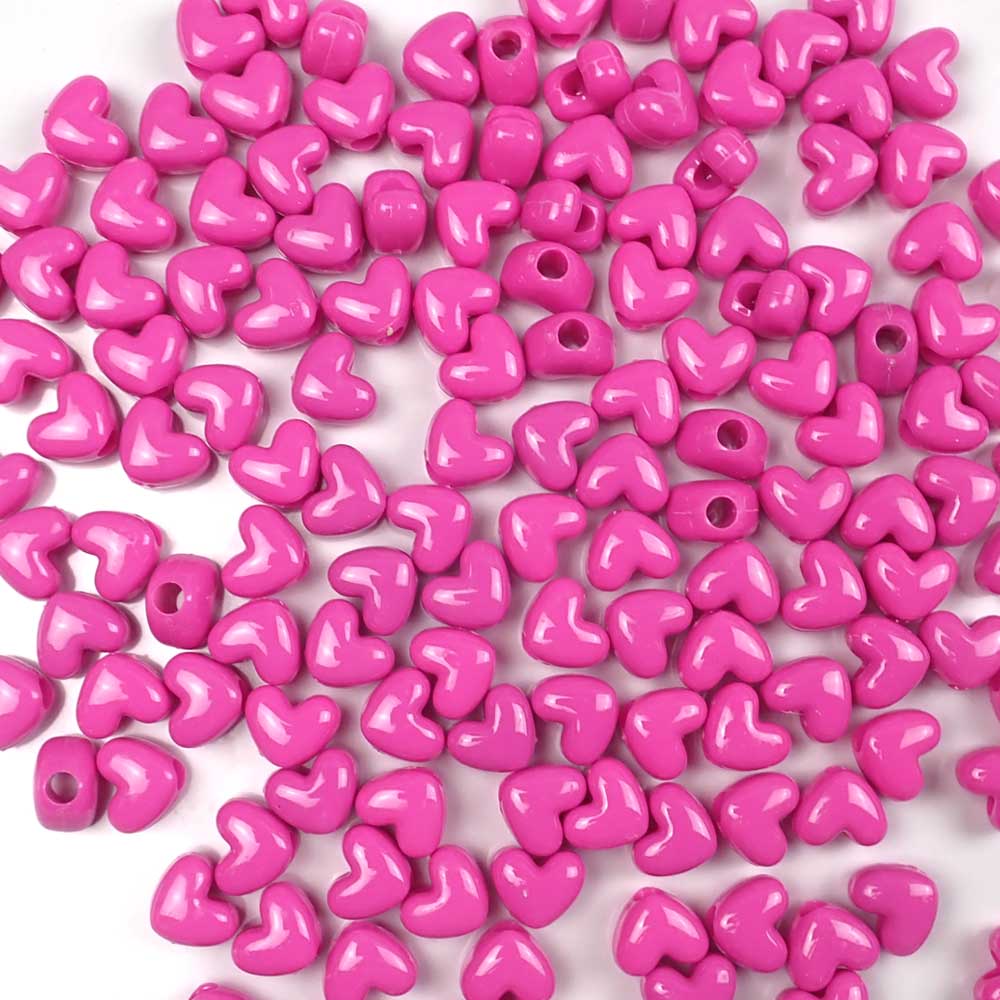 Heart Plastic Pony Beads, 13mm, Hot Pink Opaque, 125 beads