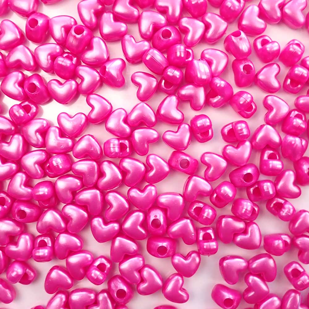 Heart Plastic Pony Beads, 13mm, Hot Pink Pearl, 125 beads - Pony Bead Store