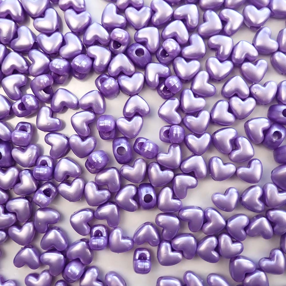 Heart Plastic Pony Beads, 13mm, Light Purple Pearl, 125 beads