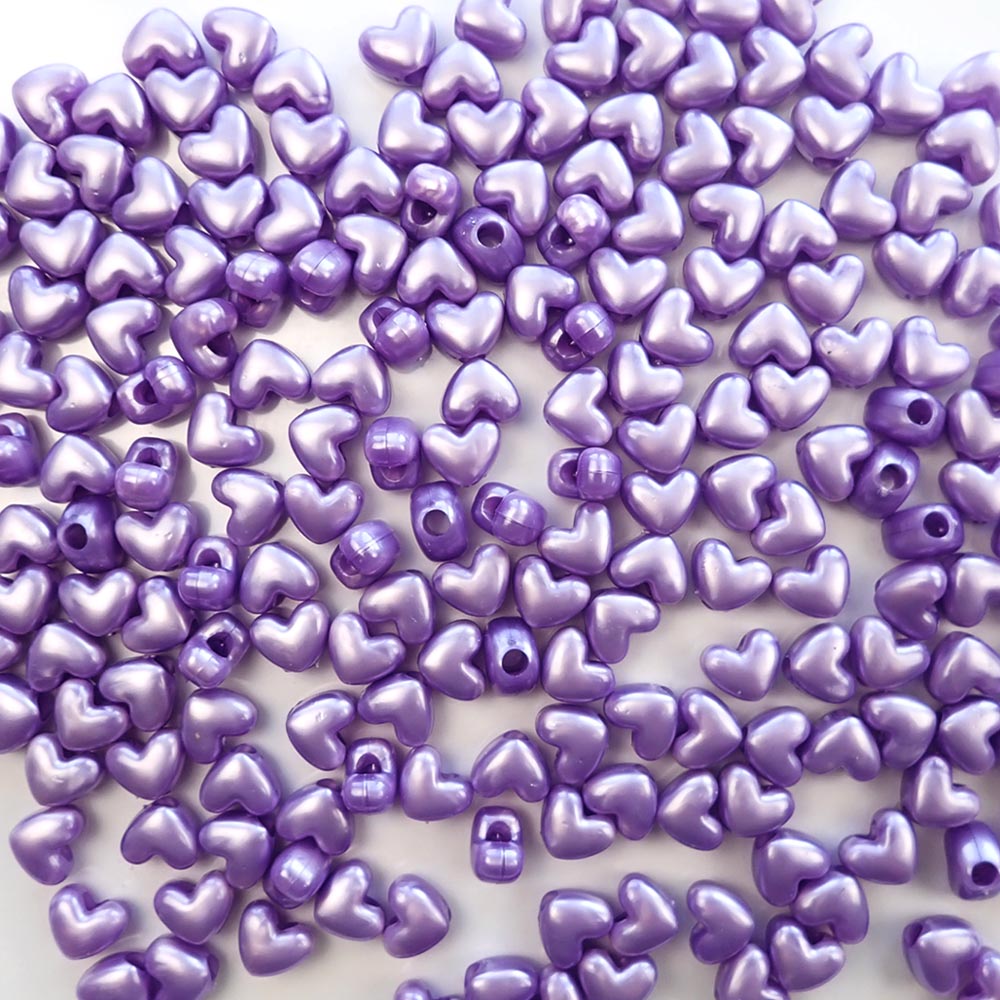 Heart Plastic Pony Beads, 13mm, Light Purple Pearl, 125 beads