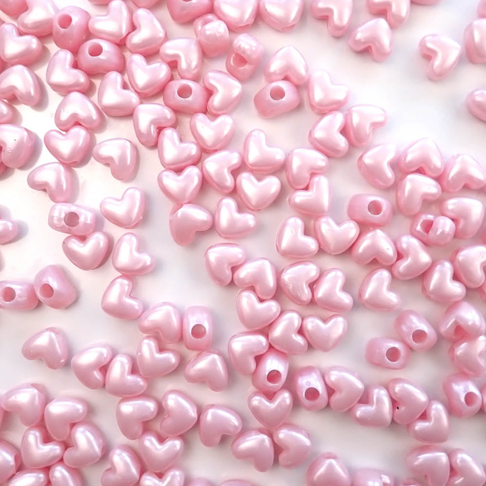 Heart Plastic Pony Beads, 13mm, Light Pink Pearl, 125 beads