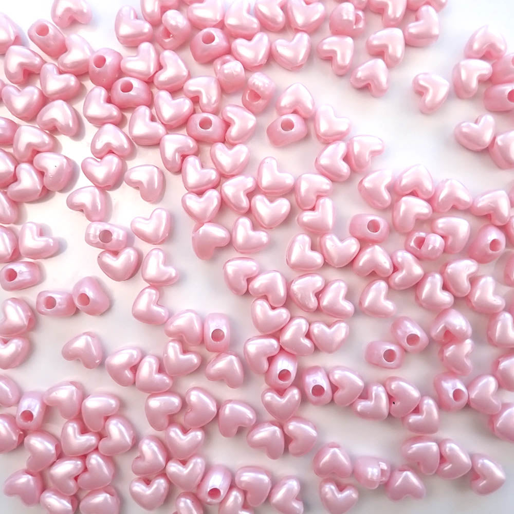 Heart Plastic Pony Beads, 13mm, Light Pink Pearl, 125 beads