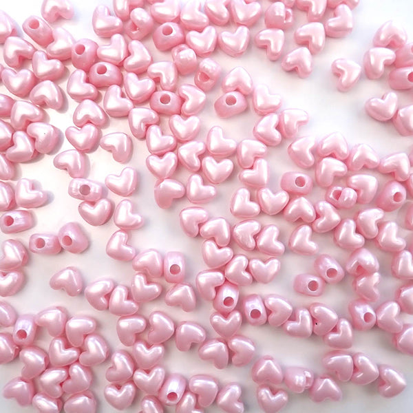 Large Pink Pearl Heart Pony Beads