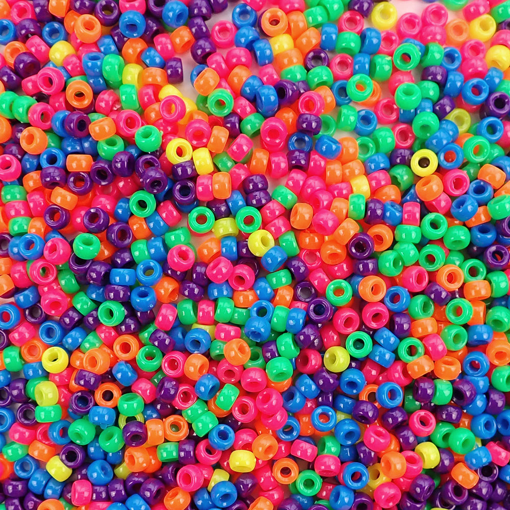 Neon Mix Plastic Mini Pony Beads 4 x 7mm, 1000 beads