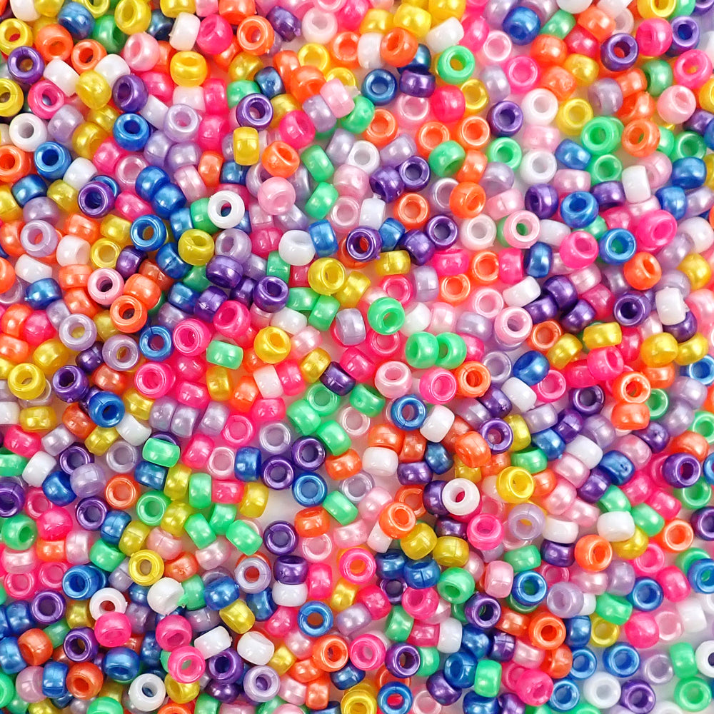 Bright Pearl Mix Plastic Mini Pony Beads 4 x 7mm, 1000 beads