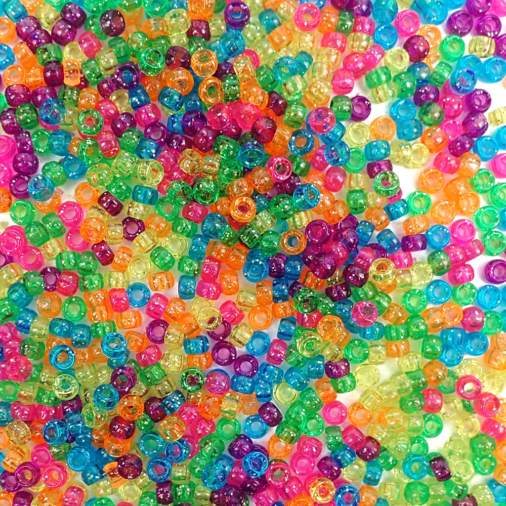 Bright Glitter Mix Plastic Mini Pony Beads 4 x 7mm, 1000 beads