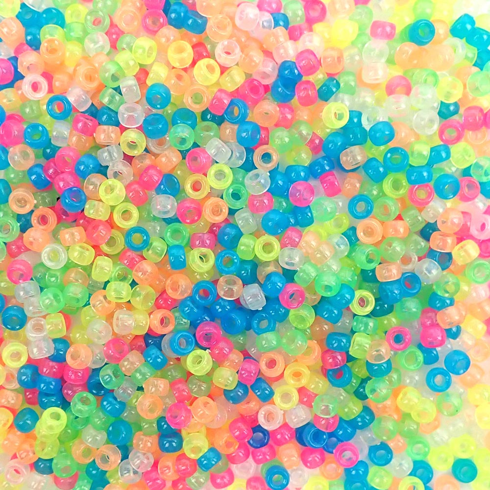 Glow Mix Plastic Mini Pony Beads 4 x 7mm, 1000 beads