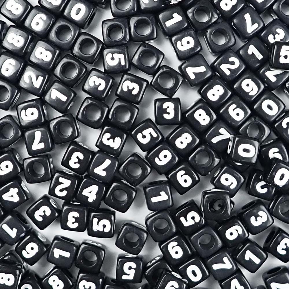 Plastic Black Vertical Hole 8mm Cube Beads, Single Numbers or Letters, 35  beads