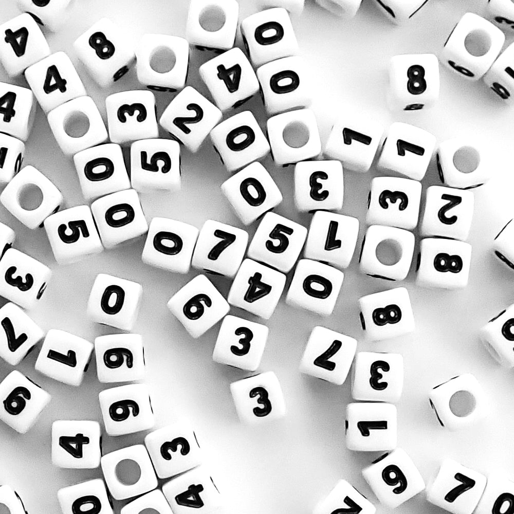 white cube number beads