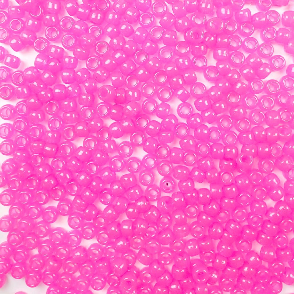 Pink Glow 6 x 9mm plastic pony beads in bulk