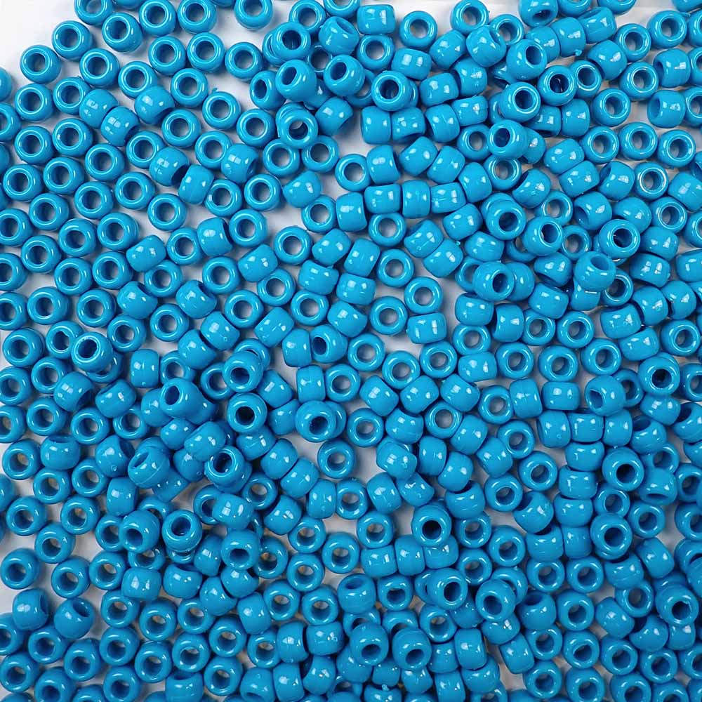 6 x 9mm plastic pony beads in opaque turquoise