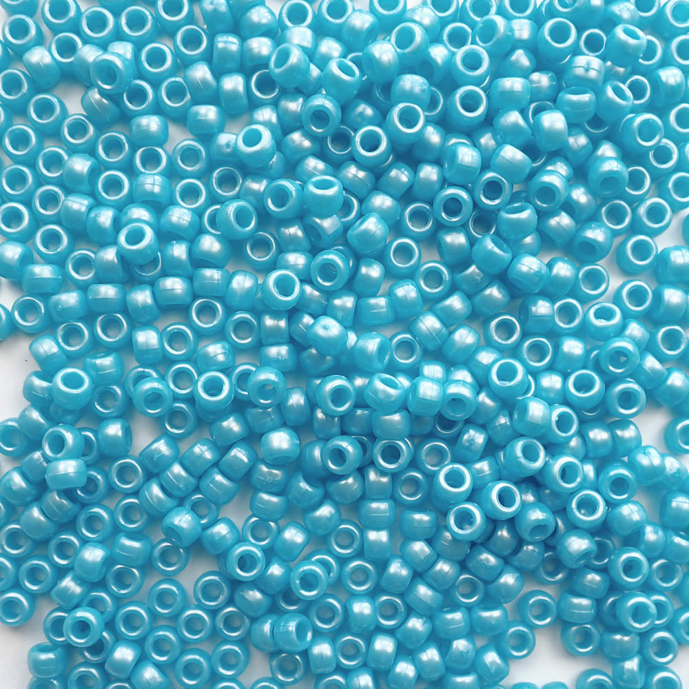 Light Blue Pearl Plastic Pony Beads 6 x 9mm, 500 beads