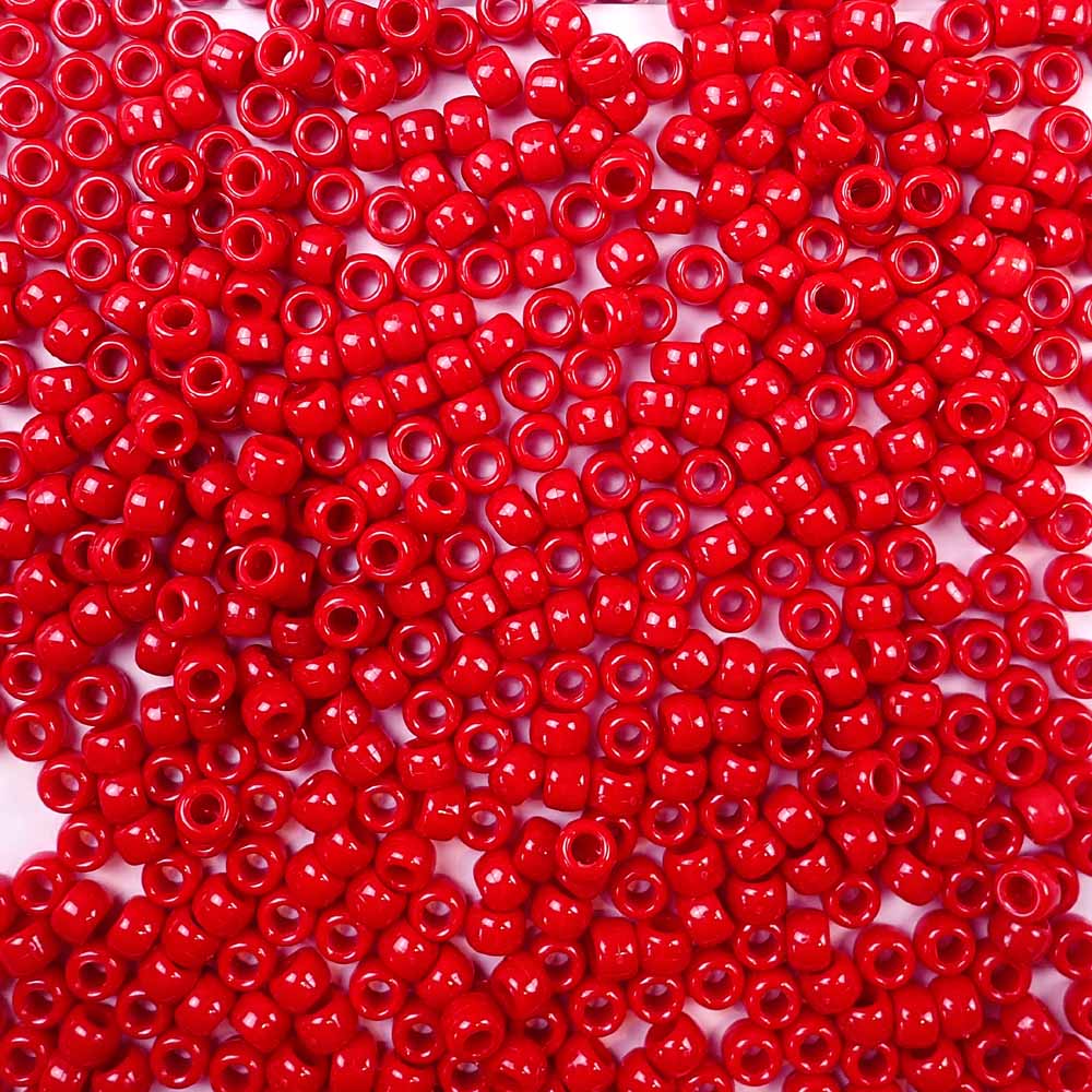 Red Opaque Plastic Mini Pony Beads 4 x 7mm, 1000 beads