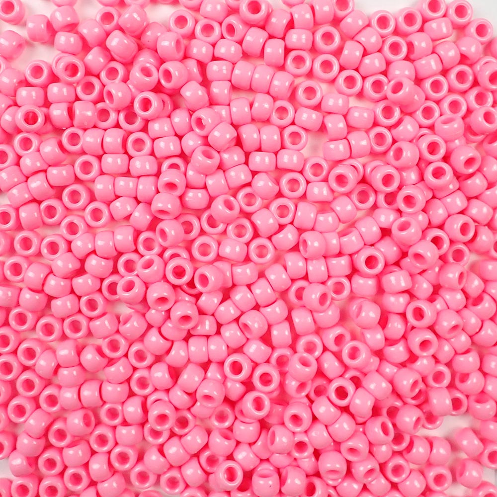 Pink Opaque Plastic Mini Pony Beads 4 x 7mm, 1000 beads