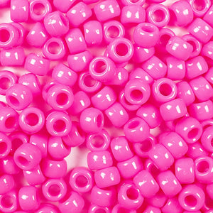 hot pink opaque 6 x 9mm plastic pony beads