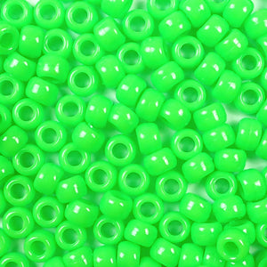 opaque lime green 6 x 9mm plastic pony beads in bulk