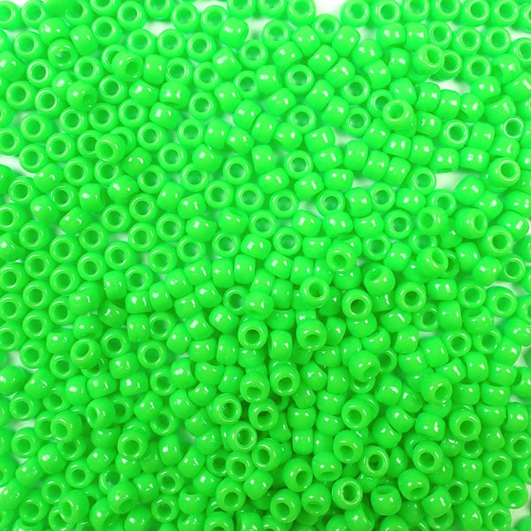 Peridot Green Glitter Plastic Craft Pony Beads 6x9mm, 500 beads