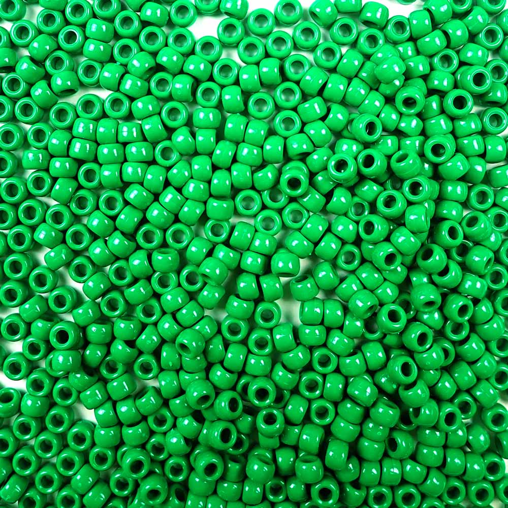 6 x 9mm plastic pony beads in opaque green