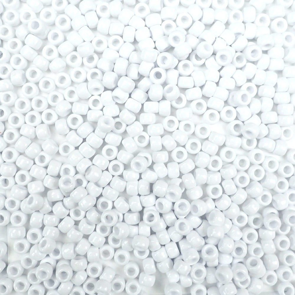 White Opaque Plastic Pony Beads 6 x 9mm, Bulk, 1500 beads