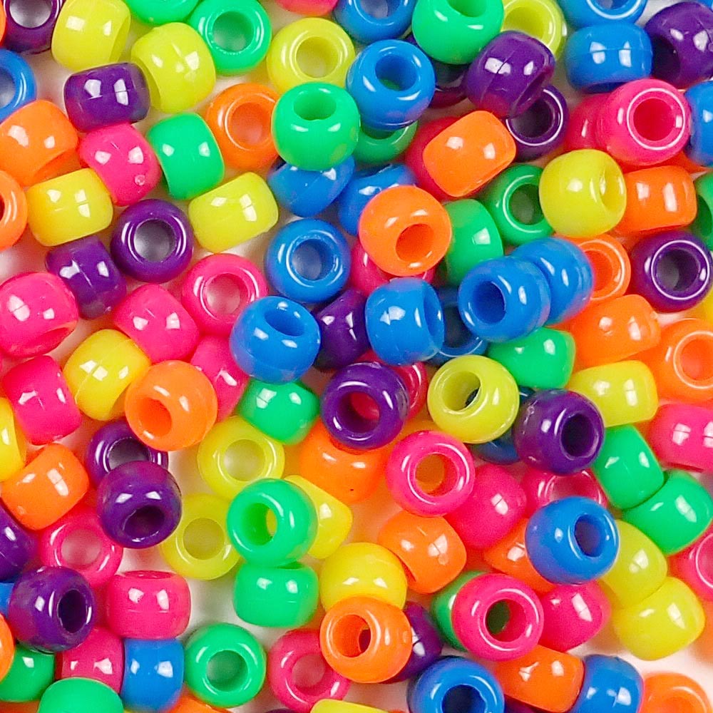Glow in Dark Multicolor Mix Plastic Pony Beads 6x9mm, 1000 Beads Bulk Bag