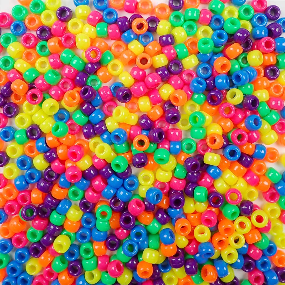 neon colors of 6 x 9mm plastic pony beads