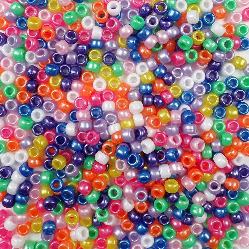 Bright pearl colors of 6 x 9mm Plastic Pony Beads