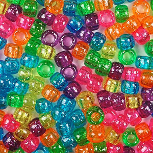 Bright glitter 6 x 9mm Plastic Pony Beads