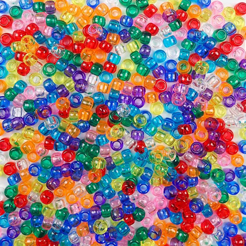 Mixed transparent colors of 6 x 9mm Plastic Pony Beads