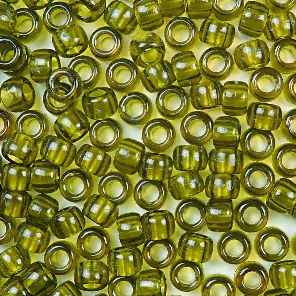 transparent avocado green 6 x 9mm plastic pony beads in bulk