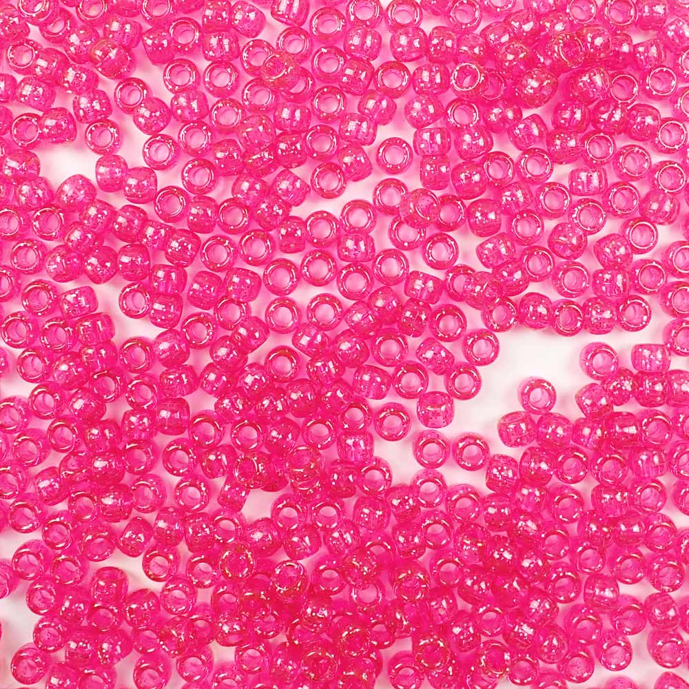 hot pink glitter 6 x 9mm plastic pony beads in bulk