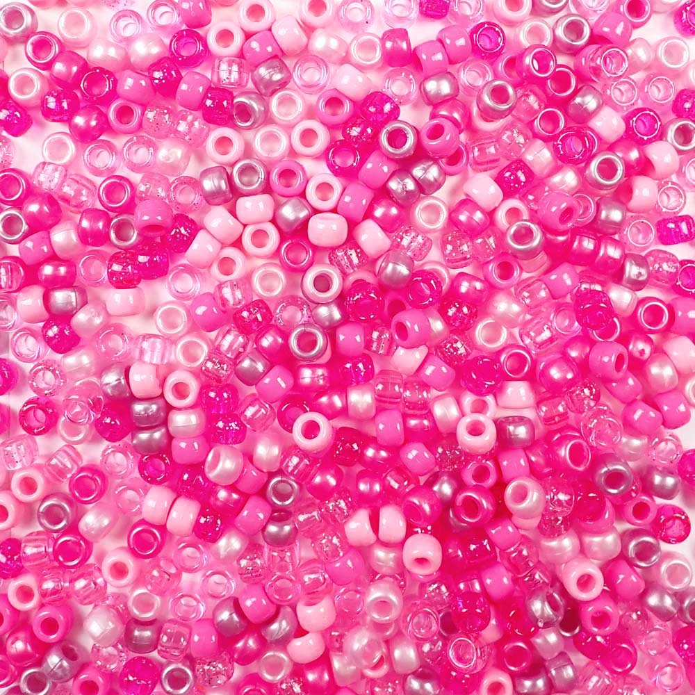 Pink Mix Plastic Craft Pony Beads 6 x 9mm Bulk, Made in the USA Pony