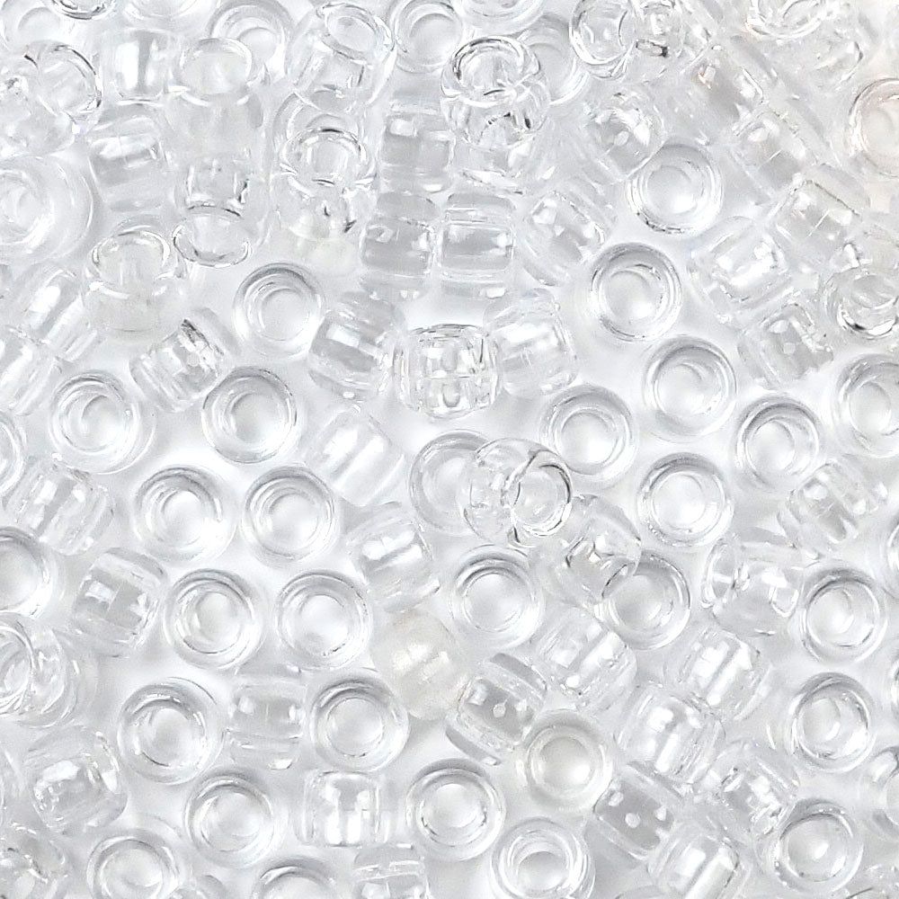 Clear Plastic Pony Beads, 6 x 9mm, 500 beads