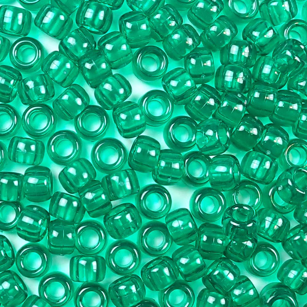 transparent emerald green 6 x 9mm plastic pony beads