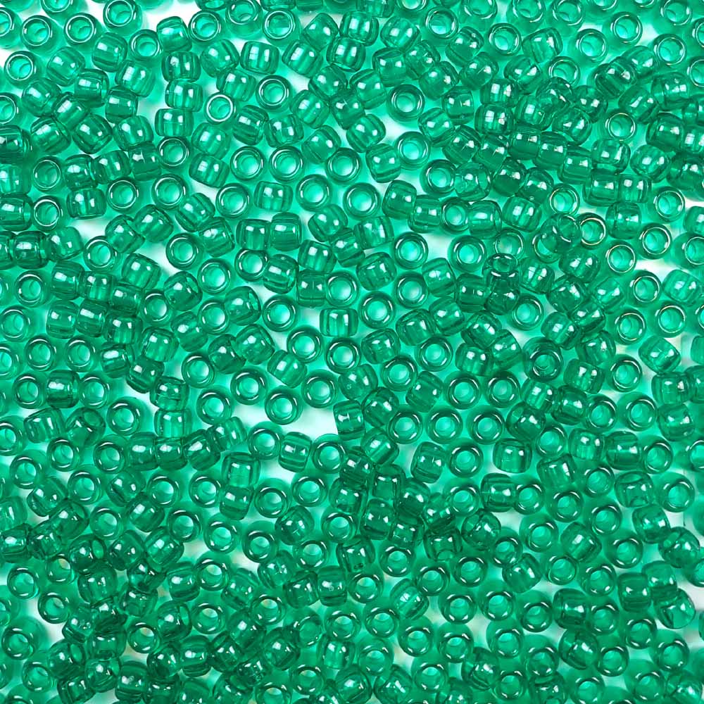 transparent emerald green 6 x 9mm plastic pony beads